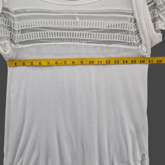Free People Sheer Top Womens White Mesh Panel Long Sleeve Viscose Pullover Sz S - Picture 7 of 11